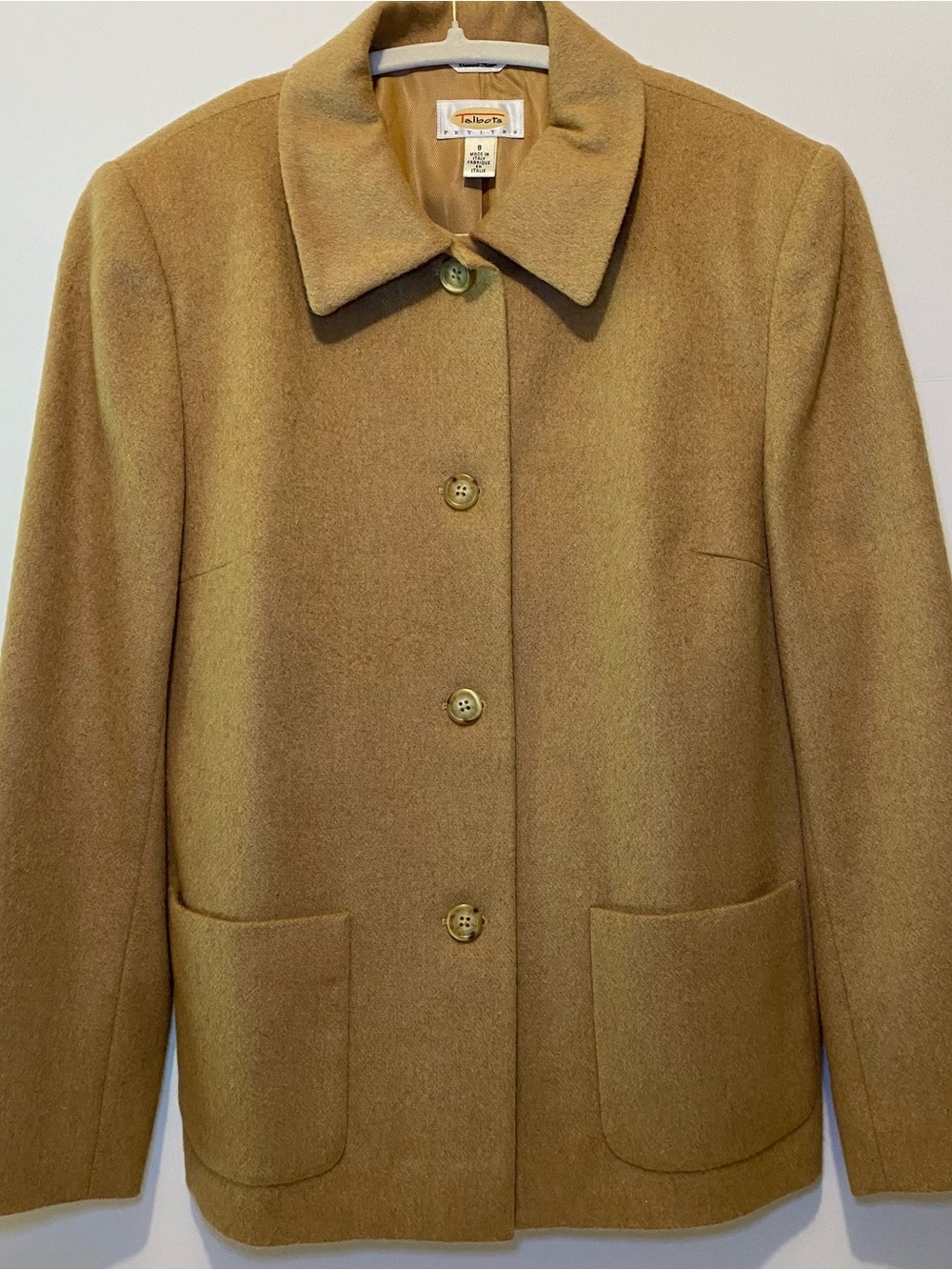Talbots  100% Camel Hair Single-Breasted Pea Coat   Made in Italy